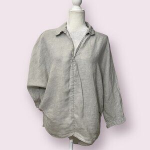 Suzy D London Women's Top Beige Linen Long Sleeve Size S/M Relaxed Made in Italy